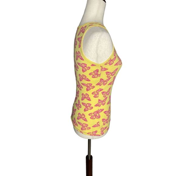 Mix & Co. yellow pink butterfly ribbed stretch tank top women's size small - Picture 2 of 4